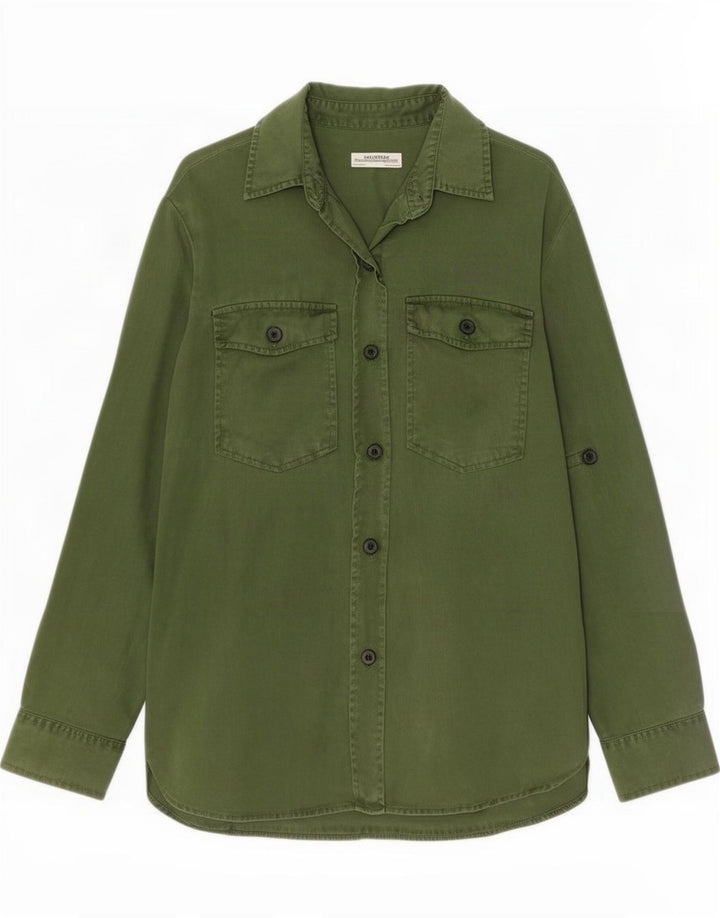Zara Womens Denim Shirt UK 14 Medium Green Lyocell
