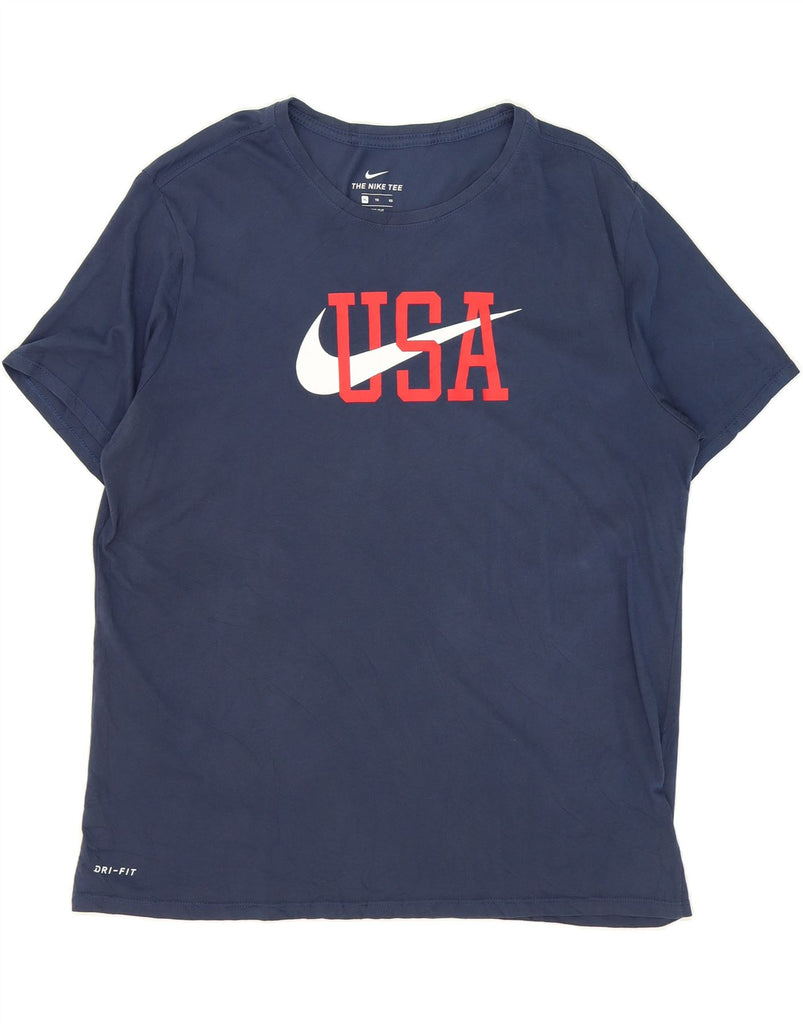 NIKE Mens Athletic Cut Graphic T-Shirt Top XL Navy Blue Cotton Vintage Nike and Second-Hand Nike from Messina Hembry 