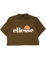 ELLESSE Womens Crop Graphic T-Shirt Top UK 10 Small  Khaki Cotton