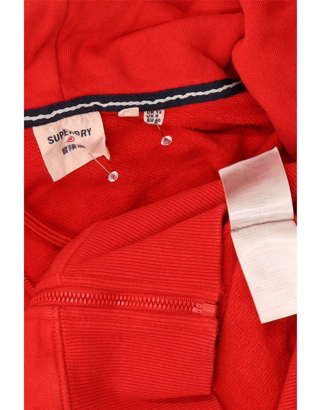 Superdry Womens Zip Hoodie Sweater UK 12 Medium Red Cotton