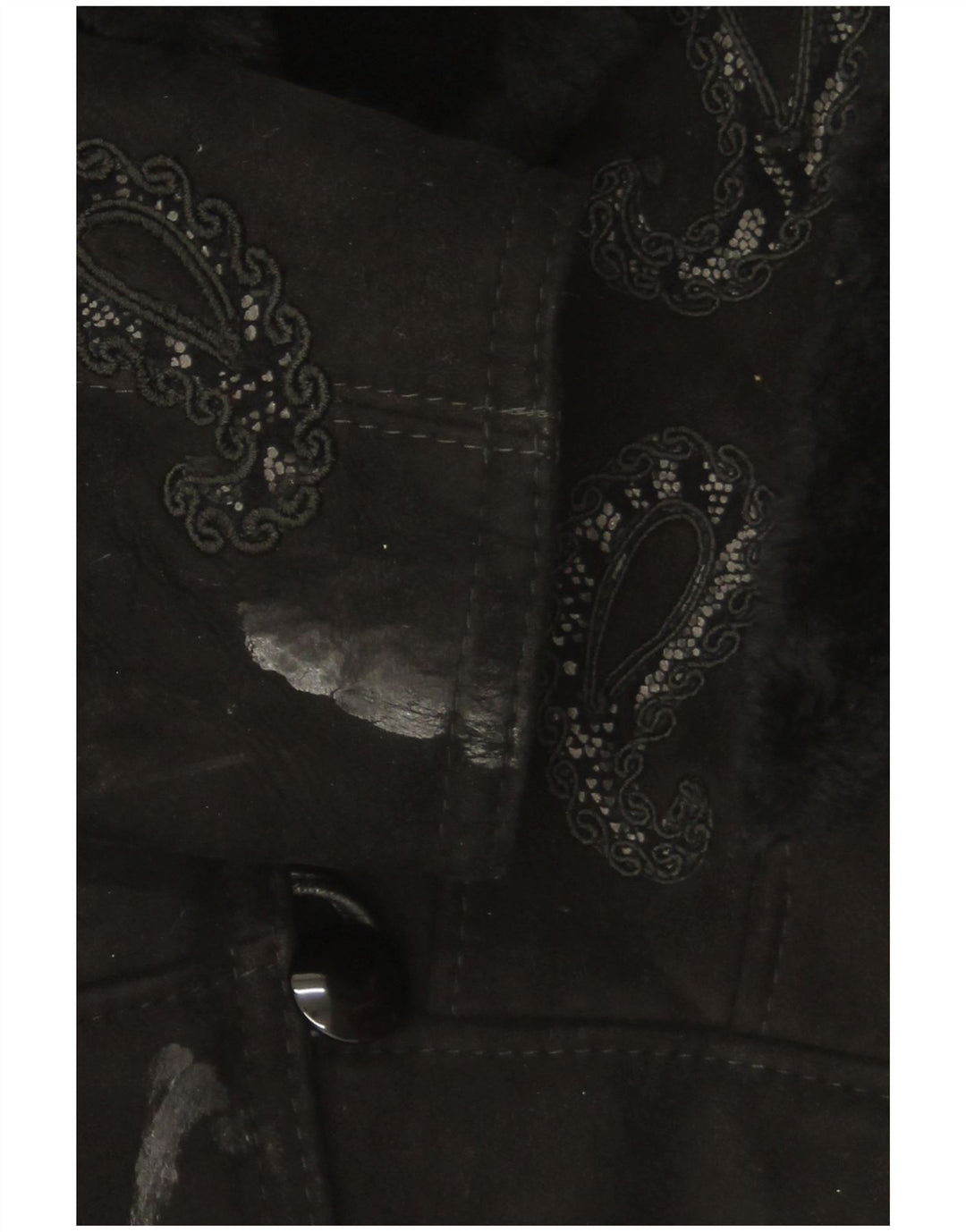 Vintage Womens Shearling Jacket UK 18 XL Black Paisley