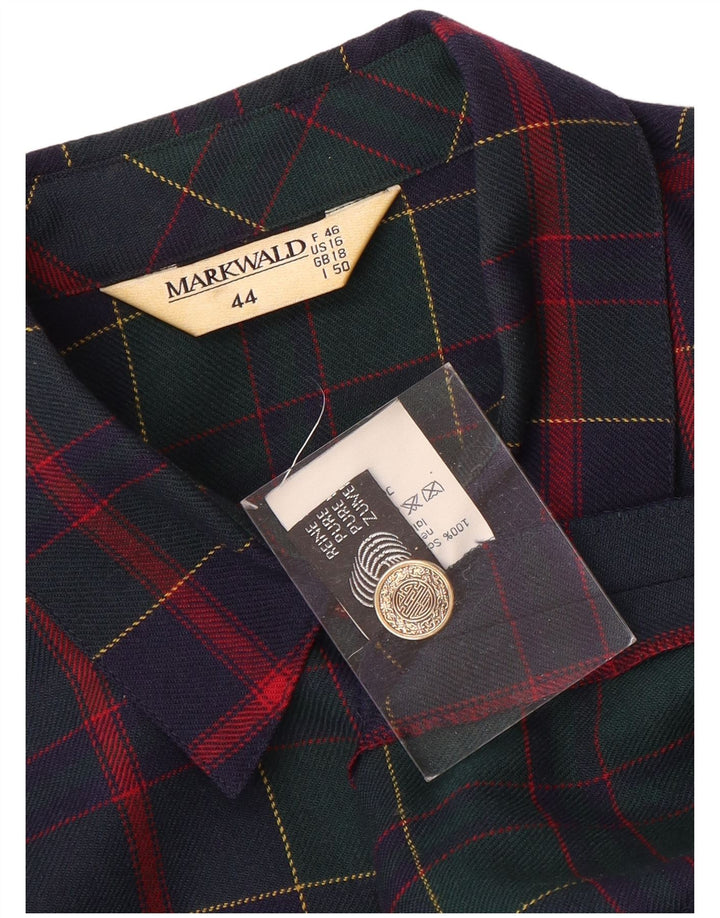 MARKWALD Womens 3/4 Sleeve 7 button Blazer Jacket UK 18 XL Navy Blue Check