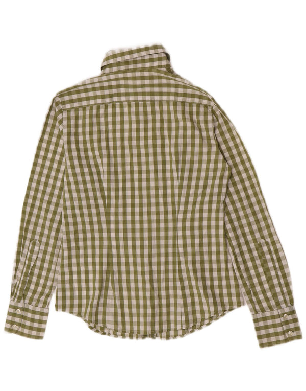 Benetton Womens Shirt UK 10 Small Green Gingham Cotton