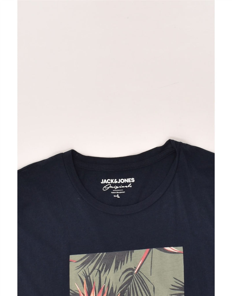 JACK & JONES Mens Graphic T-Shirt Top Large Navy Blue Cotton | Vintage Jack & Jones | Thrift | Second-Hand Jack & Jones | Used Clothing | Messina Hembry 