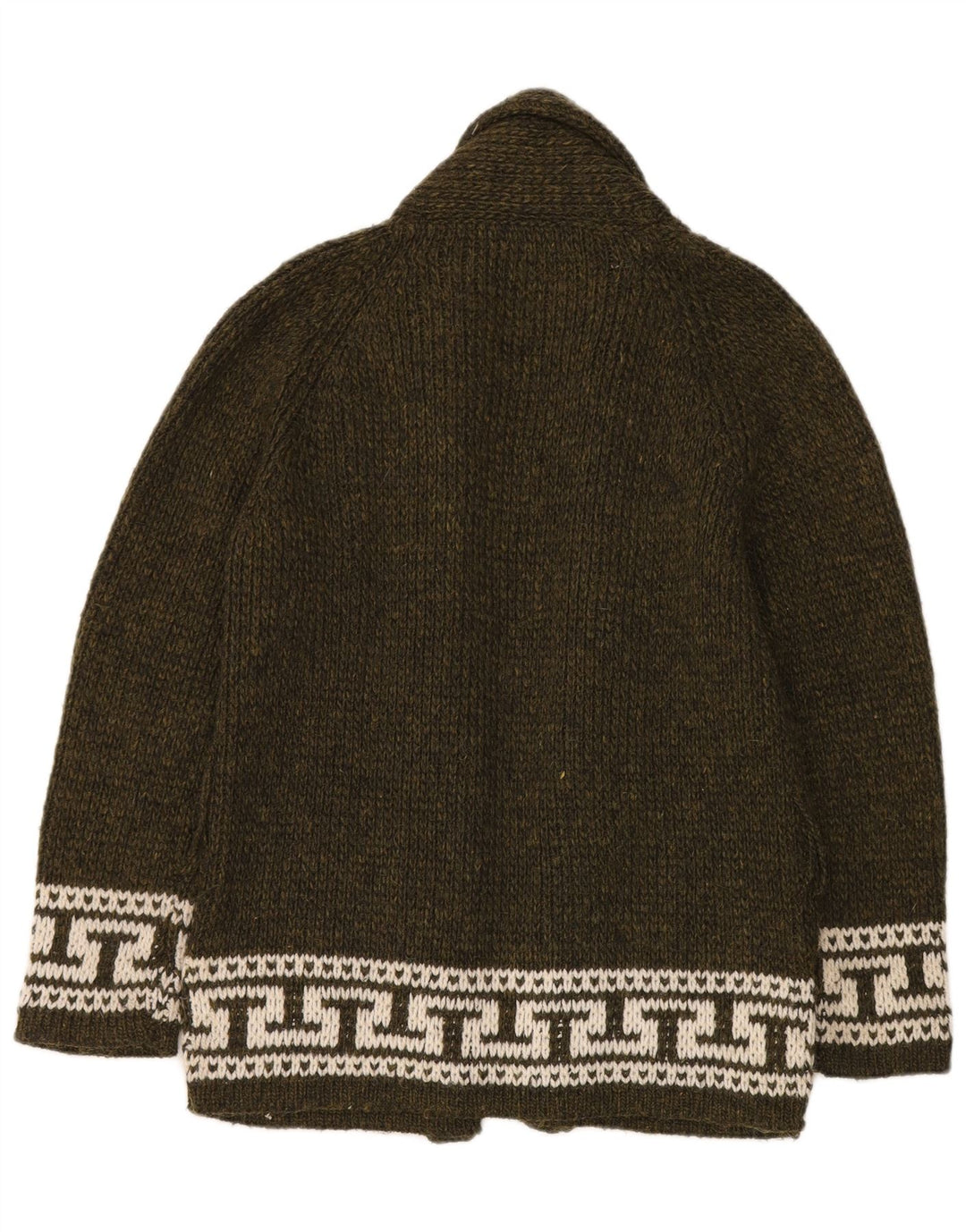Vintage Womens Open Cardigan Sweater UK 14 Medium Khaki Geometric Wool