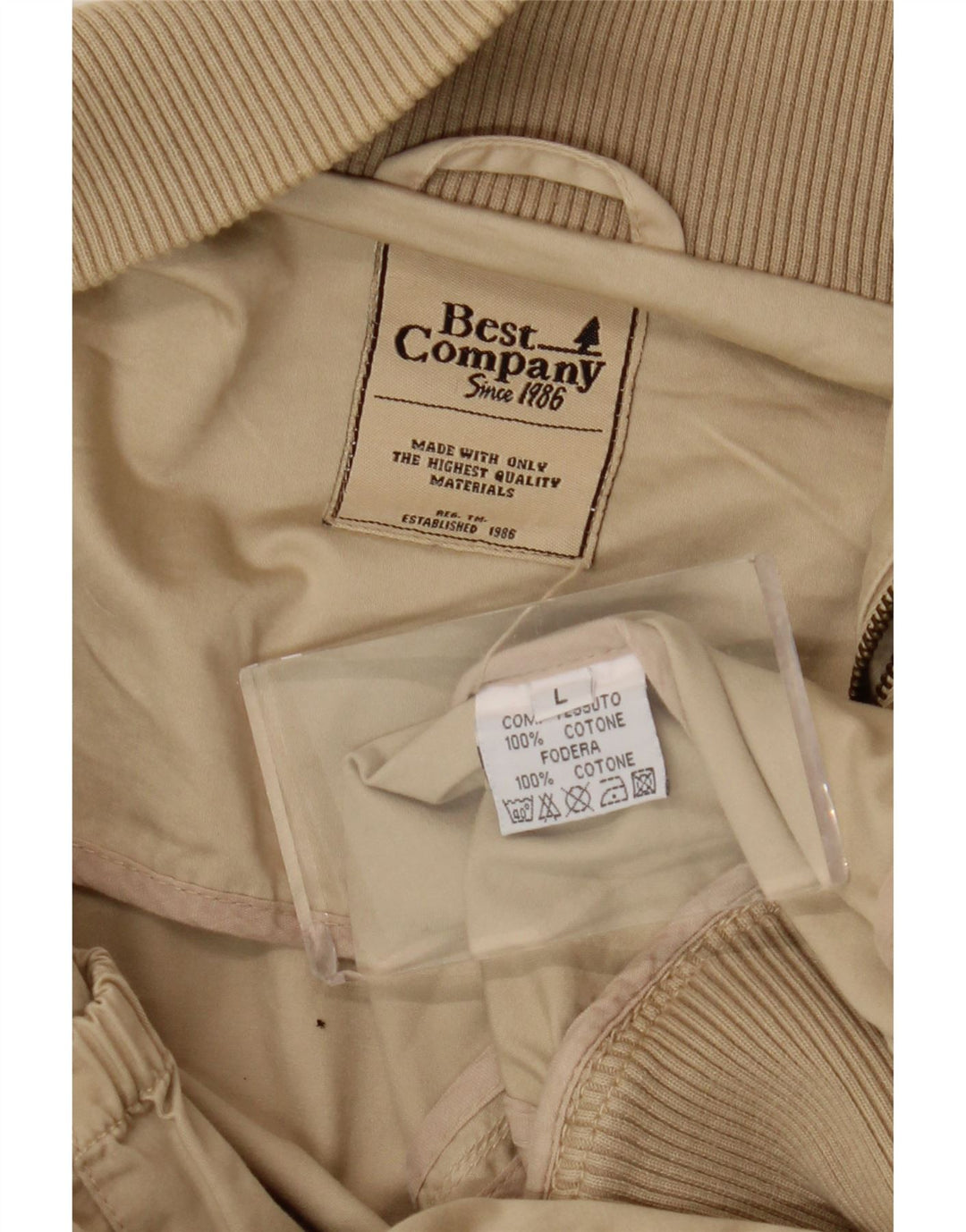 Best Company Mens Bomber Jacket UK 40 Large Beige Cotton