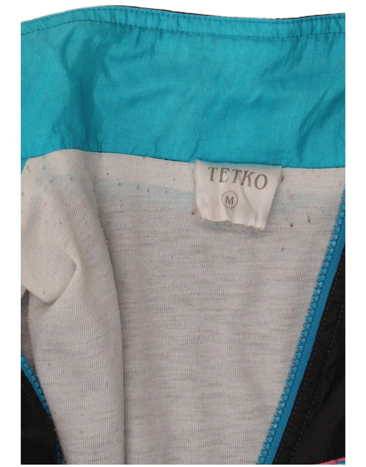 Vintage Mens Tracksuit Top Jacket Medium Blue Colourblock Nylon