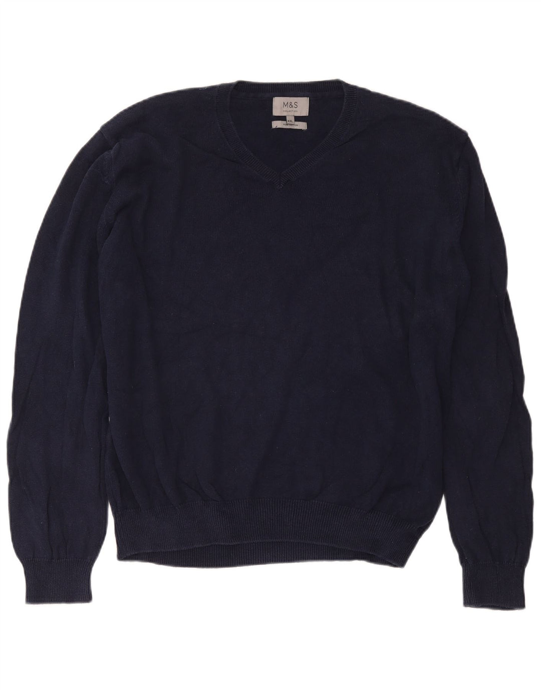 Marks & Spencer Mens V-Neck Jumper Sweater 2XL Navy Blue Cotton