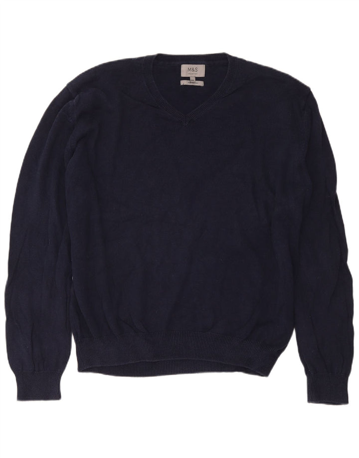 Marks & Spencer Mens V-Neck Jumper Sweater 2XL Navy Blue Cotton