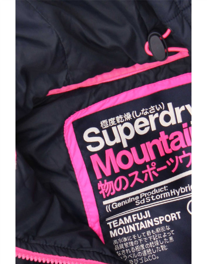 Superdry Womens Hooded Padded Jacket UK 8 Small Navy Blue Flecked Polyester
