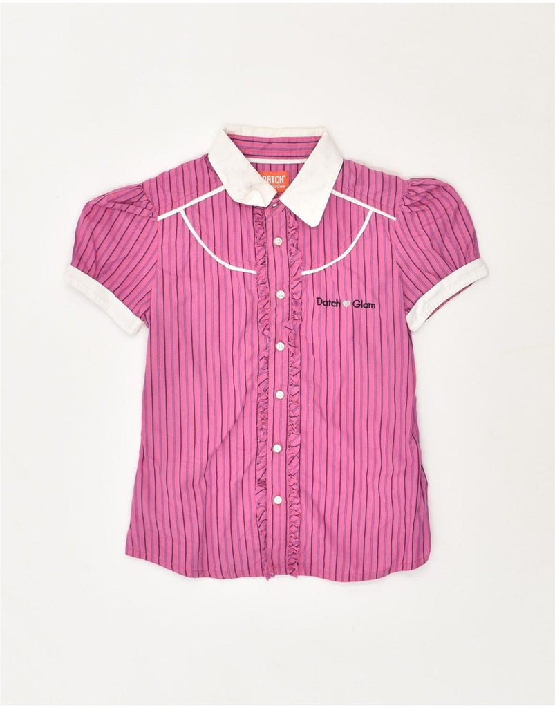 VINTAGE Girls Ruffle Front Shirt 9-10 Years Medium Pink Pinstripe | Vintage Vintage | Thrift | Second-Hand Vintage | Used Clothing | Messina Hembry 