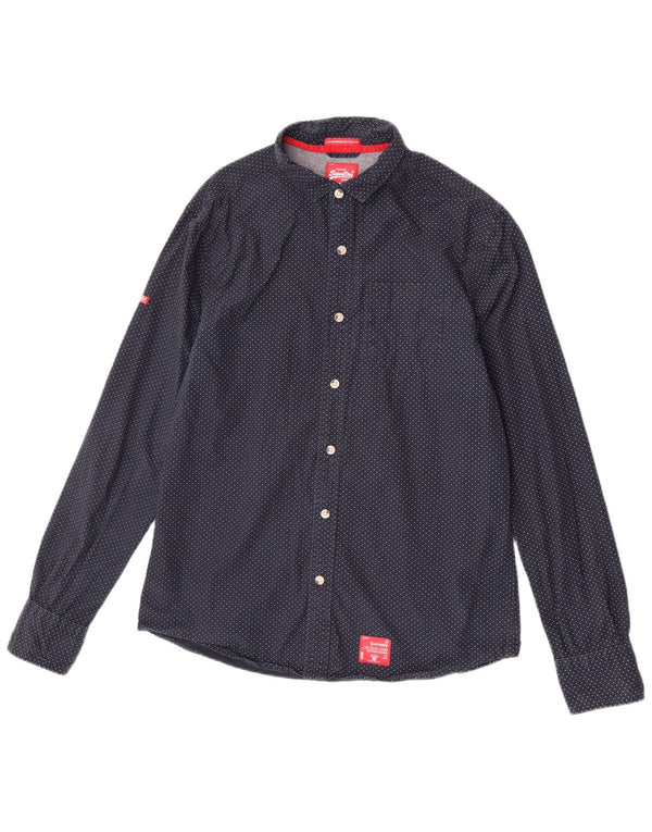 Superdry Mens Shirt 2XL Navy Blue Polka Dot Cotton
