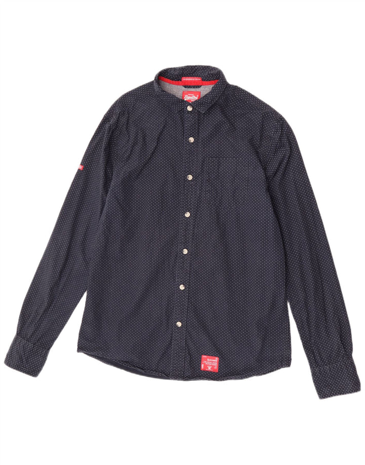 Superdry Mens Shirt 2XL Navy Blue Polka Dot Cotton