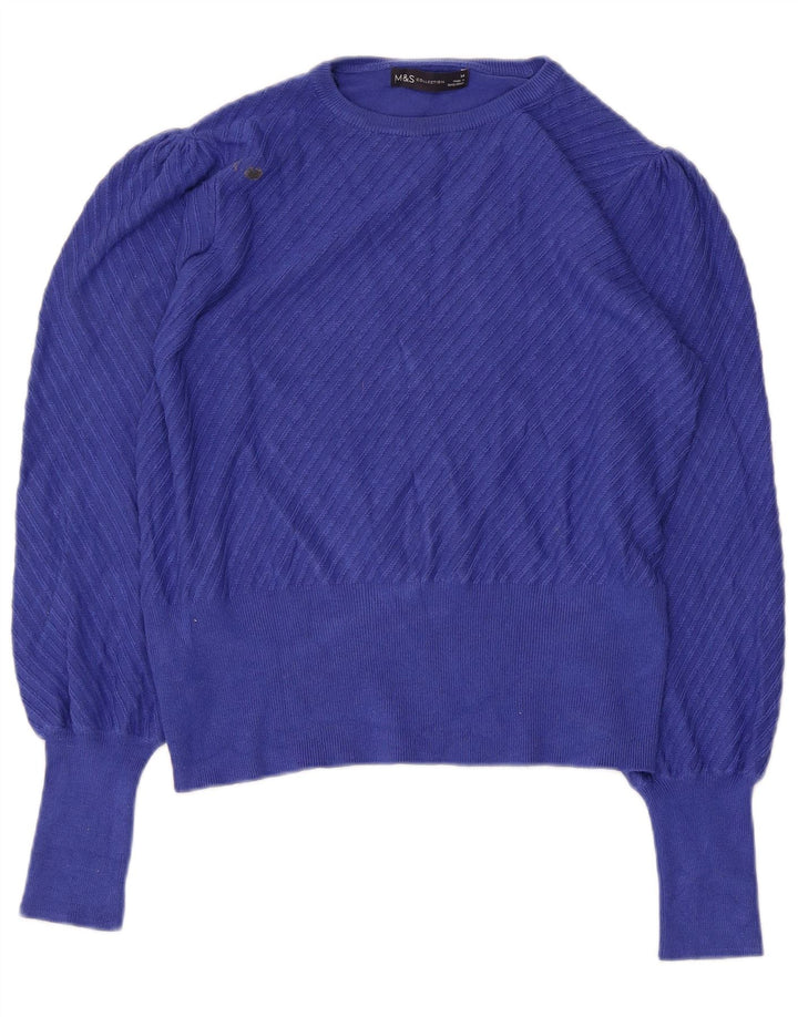 Marks & Spencer Womens Crop Crew Neck Jumper Sweater UK 14 Medium Blue