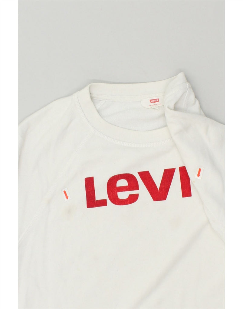 LEVI'S Womens Graphic Sweatshirt Jumper UK 16 Large White Cotton | Vintage Levi's | Thrift | Second-Hand Levi's | Used Clothing | Messina Hembry 