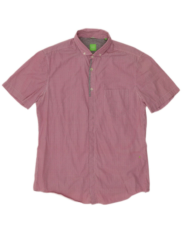 Hugo Boss Mens Short Sleeve Modern Fit Shirt Large Pink Geometric Cotton