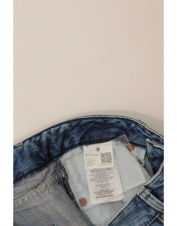 G-Star Womens Distressed Straight Jeans W24 L30 Blue Cotton