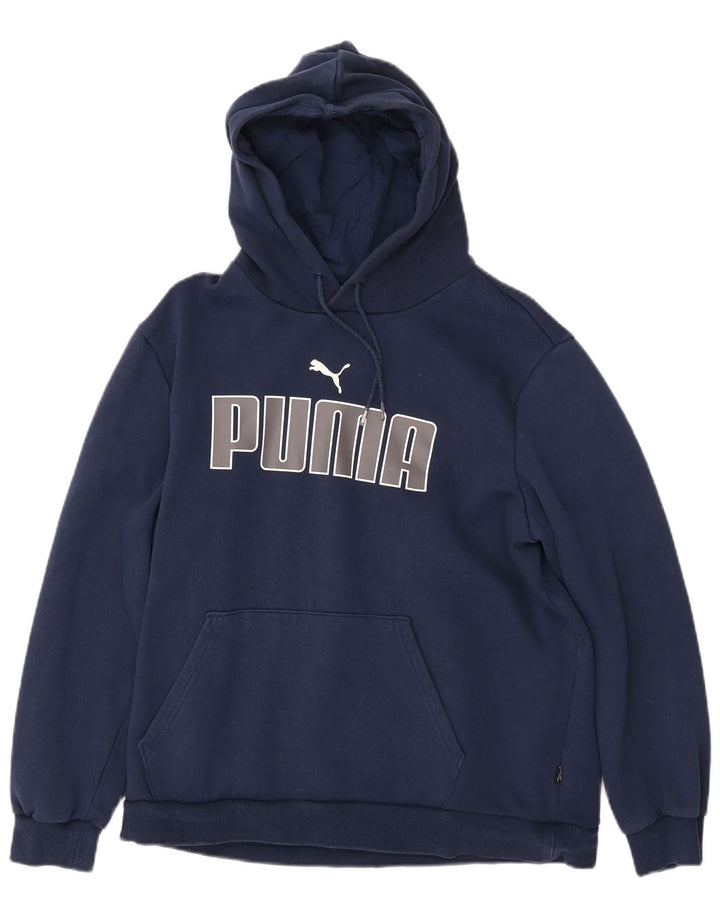 PUMA Womens Graphic Hoodie Jumper UK 16 Large Navy Blue