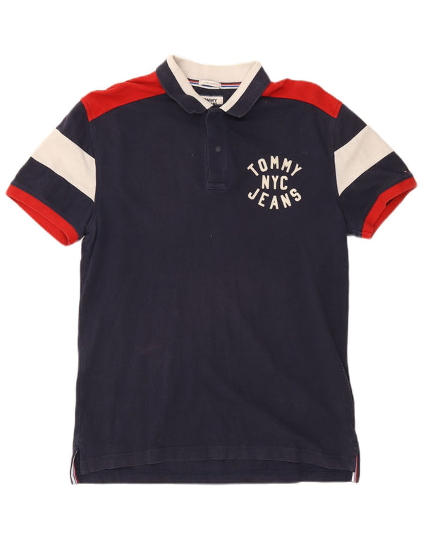 Tommy Hilfiger Mens Graphic Polo Shirt Small Navy Blue Colourblock