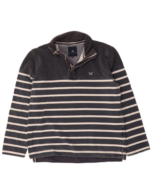 Crew Clothing Mens Zip Neck Sweatshirt Jumper XL Navy Blue Striped Cotton