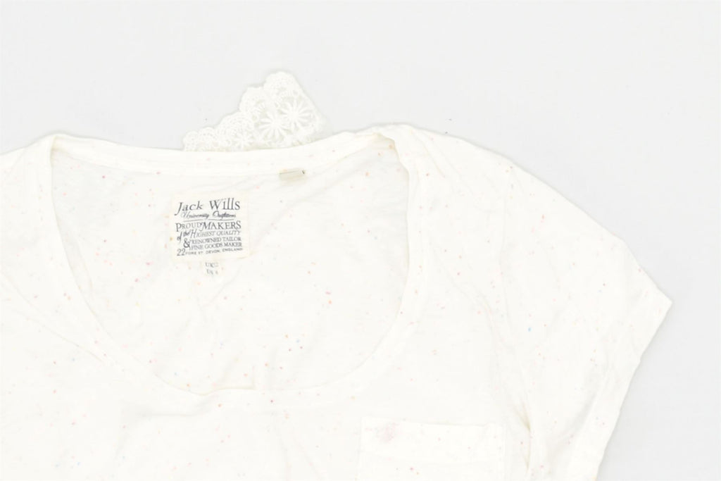 JACK WILLS Womens T-Shirt Top UK 12 Medium White Flecked Cotton | Vintage | Thrift | Second-Hand | Used Clothing | Messina Hembry 