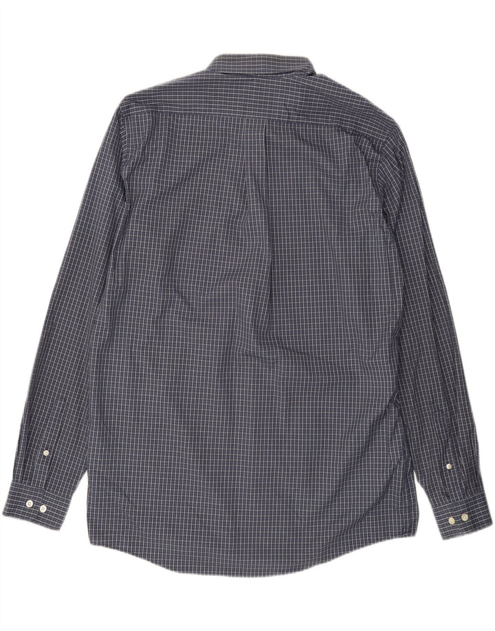 EDDIE BAUER Mens Tall Relaxed Fit Shirt Large Navy Blue Check Cotton
