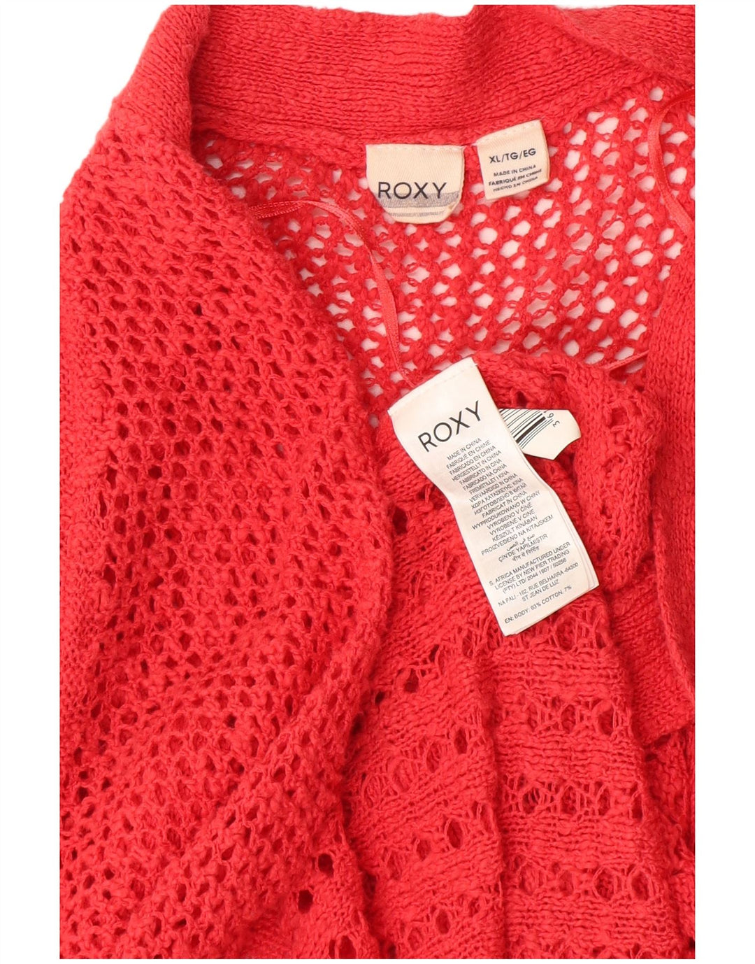 ROXY Womens Longline Crochet Cardigan Sweater UK 18 XL Red Cotton