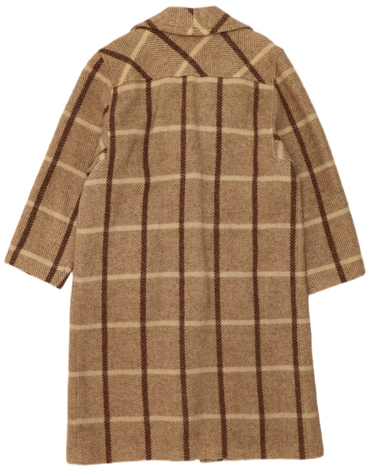 Vintage Womens Oversized Overcoat UK 14 Medium Beige Check Wool