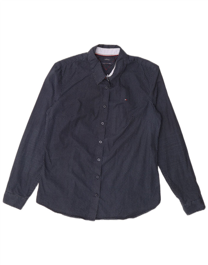 TOMMY HILFIGER Womens Classic Fit Shirt Small Navy Blue Polka Dot Classic