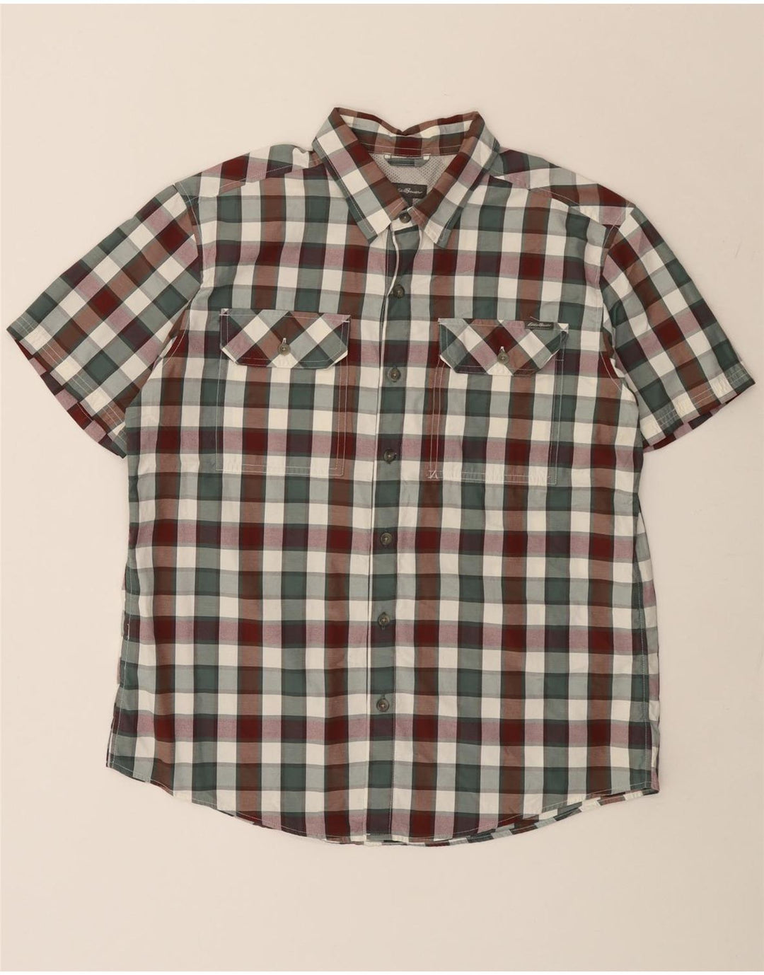 EDDIE BAUER Mens Short Sleeve Shirt Large Multicoloured Check Cotton