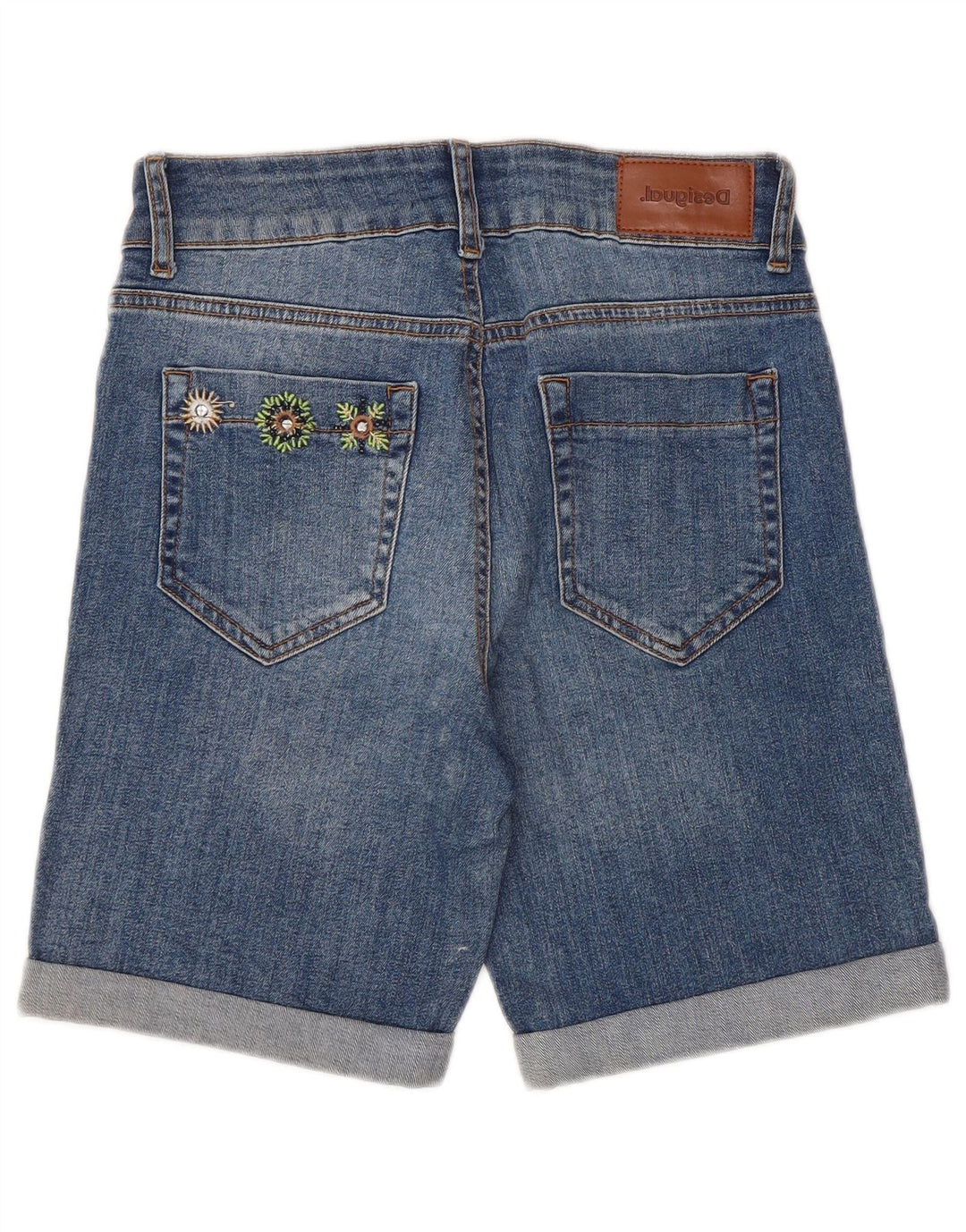 Desigual Womens Denim Denim Shorts W26 Small Blue Floral Cotton