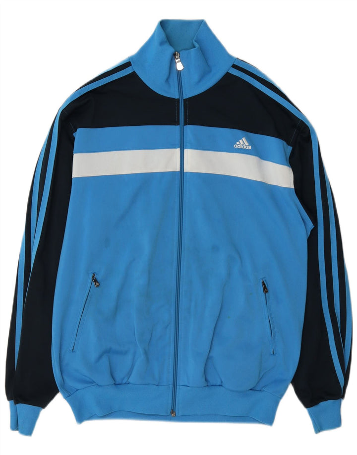 Adidas Mens Tracksuit Top Jacket UK 36/38 Small Blue Colourblock Polyester