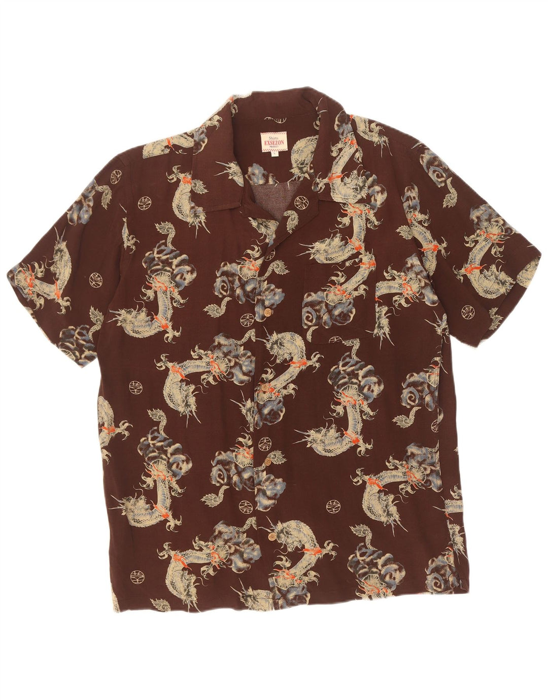 Exsezon Mens Abstract Pattern Short Sleeve Shirt Large Brown