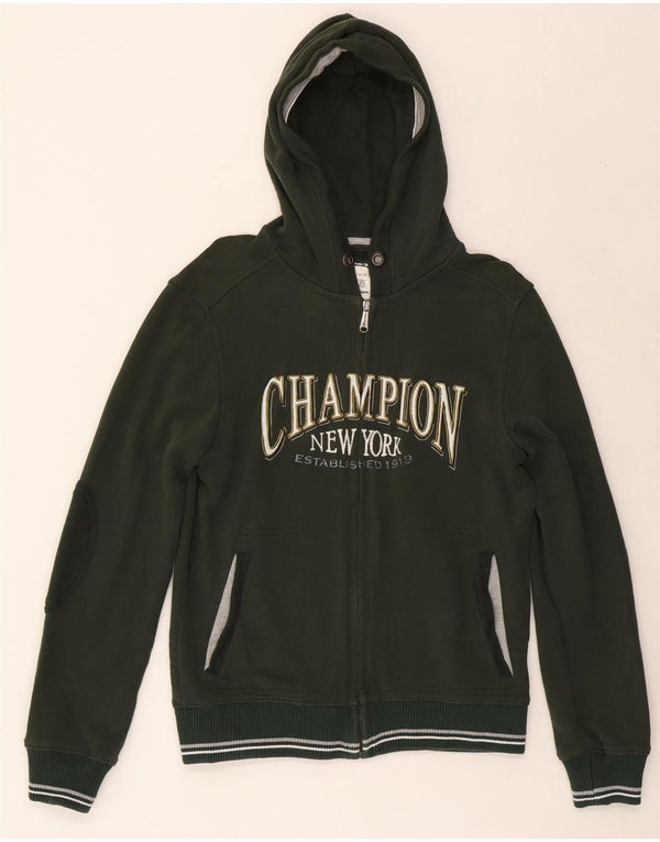 Champion Mens Graphic Zip Hoodie Sweater Medium Green Cotton