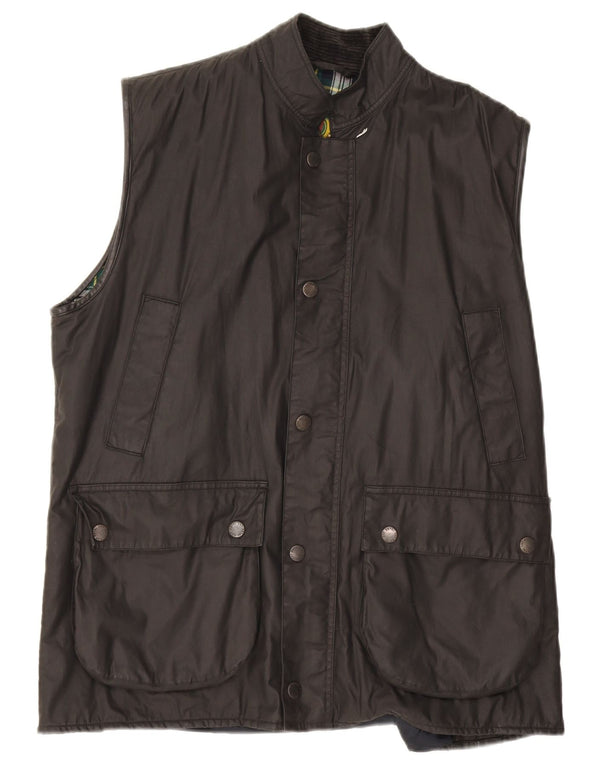 Vintage Mens Waxed Cotton Gilet UK 40 Large Black Cotton