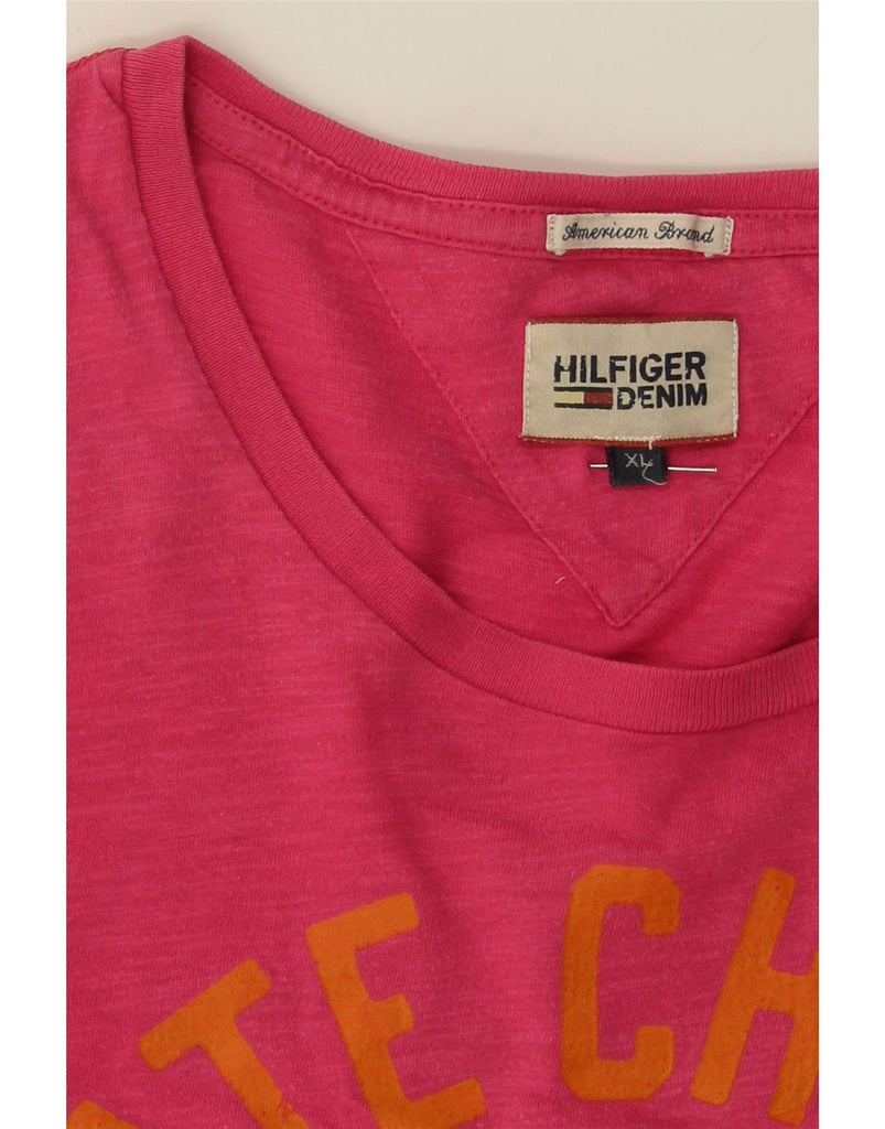 TOMMY HILFIGER Womens Graphic T-Shirt Top UK 18 XL Pink Cotton Vintage Tommy Hilfiger and Second-Hand Tommy Hilfiger from Messina Hembry 