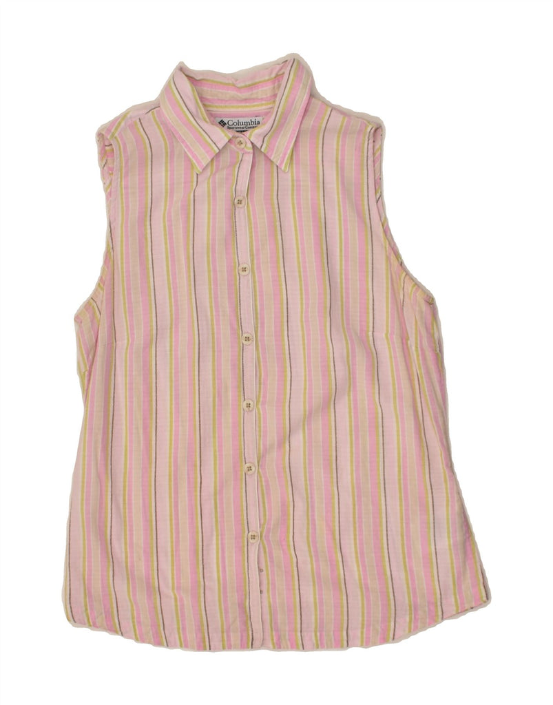 COLUMBIA Womens Sleeveless Shirt Blouse UK 8 Small Pink Striped Cotton | Vintage Columbia | Thrift | Second-Hand Columbia | Used Clothing | Messina Hembry 