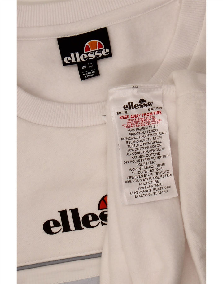 ELLESSE Womens Oversized Crop Graphic Sweatshirt Jumper UK 10 Small White