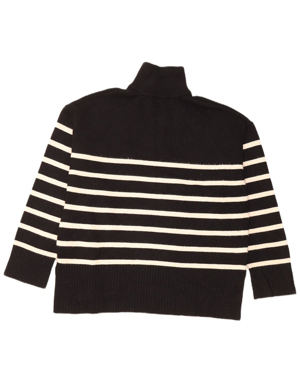 Zara Womens Zip Neck Jumper Sweater UK 14 Medium Black Striped Viscose