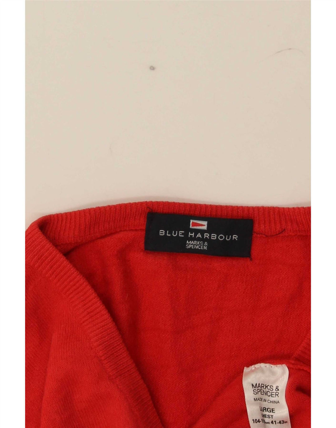 Marks & Spencer Mens Blue Harbour V-Neck Jumper Sweater Large Red Acrylic