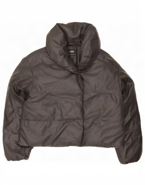 Zara Womens Crop Oversized Padded Jacket UK 6 XS Black Polyester