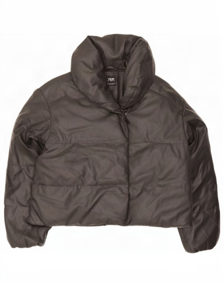 Zara Womens Crop Oversized Padded Jacket UK 6 XS Black Polyester