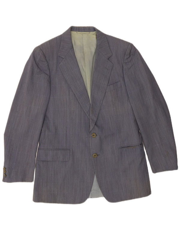 Burberrys Mens 2 Button Blazer Jacket IT 48 Medium Blue Check Wool
