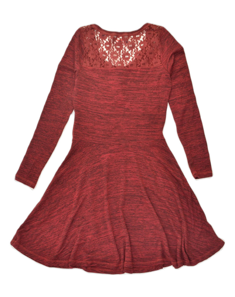 SUPERDRY Womens Long Sleeve Swing Dress UK 12 Medium Burgundy Flecked | Vintage Superdry | Thrift | Second-Hand Superdry | Used Clothing | Messina Hembry 