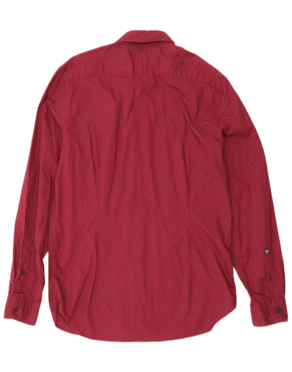PEPE Jeans Mens Slim Shirt Large Burgundy Floral Cotton