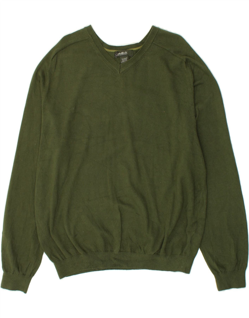 EDDIE BAUER Mens V-Neck Jumper Sweater Large Green Cotton | Vintage Eddie Bauer | Thrift | Second-Hand Eddie Bauer | Used Clothing | Messina Hembry 