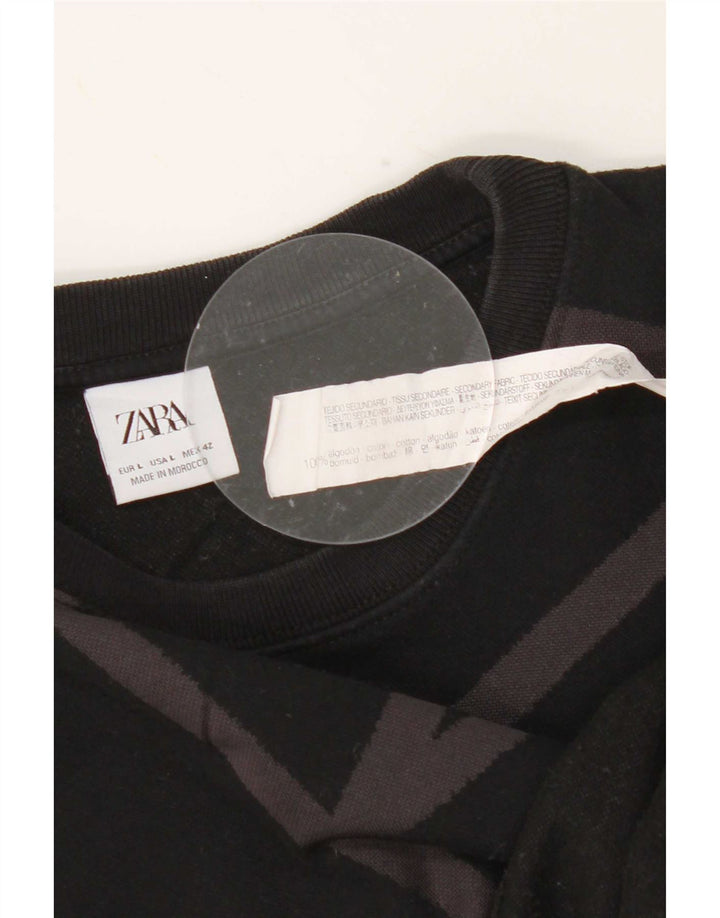 Zara Mens Sweatshirt Jumper Large Black Geometric Cotton