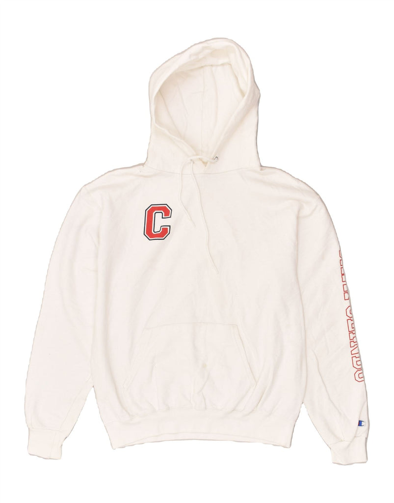 CHAMPION Mens Graphic Hoodie Jumper Medium White Cotton | Vintage Champion | Thrift | Second-Hand Champion | Used Clothing | Messina Hembry 