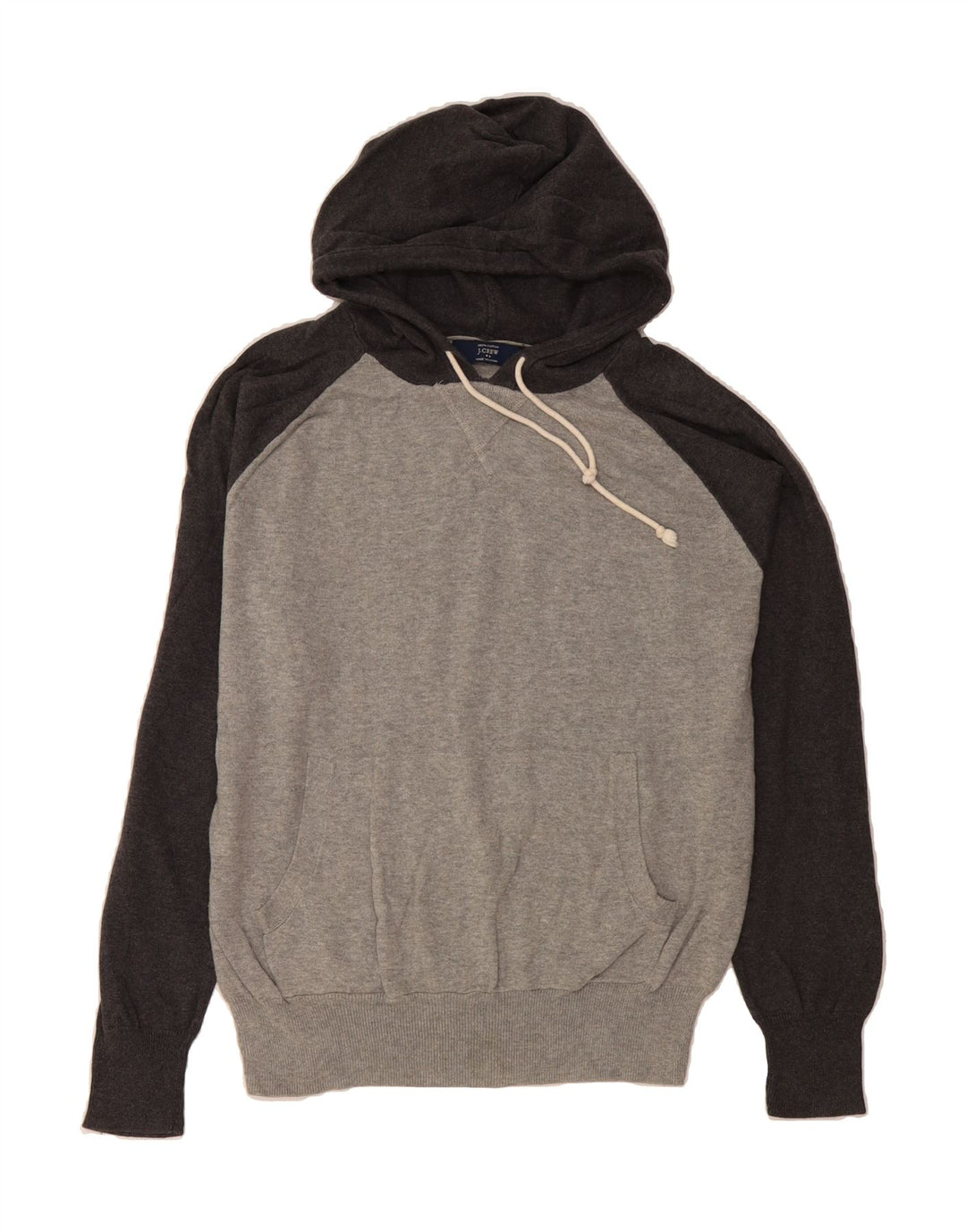 J. CREW Mens Hooded Jumper Sweater Large Grey Colourblock Cotton