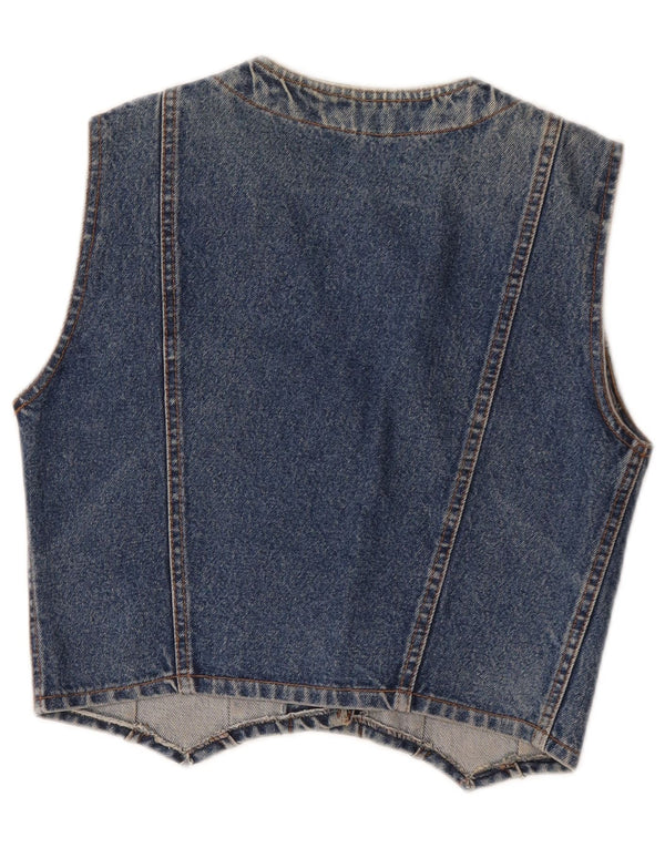 Vintage Womens Denim Waistcoat UK 12 Medium Blue Cotton